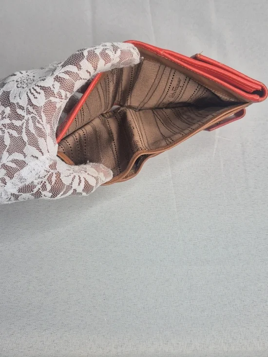 Salvatore Ferragamo Burnt Orange Perforated Leather Card Wallet with Gancio - Picture 11 of 15